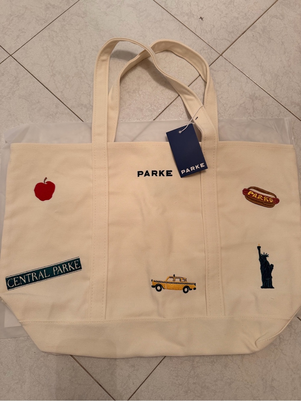 Parke exclusive nyc pop up Cream Canvas Tote with Embroidered NYC